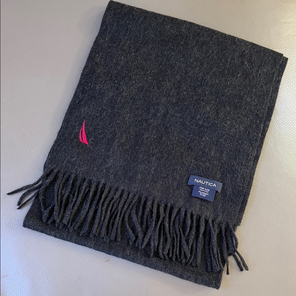 Nautica Dark Gray Men's Scarf with Pink Logo